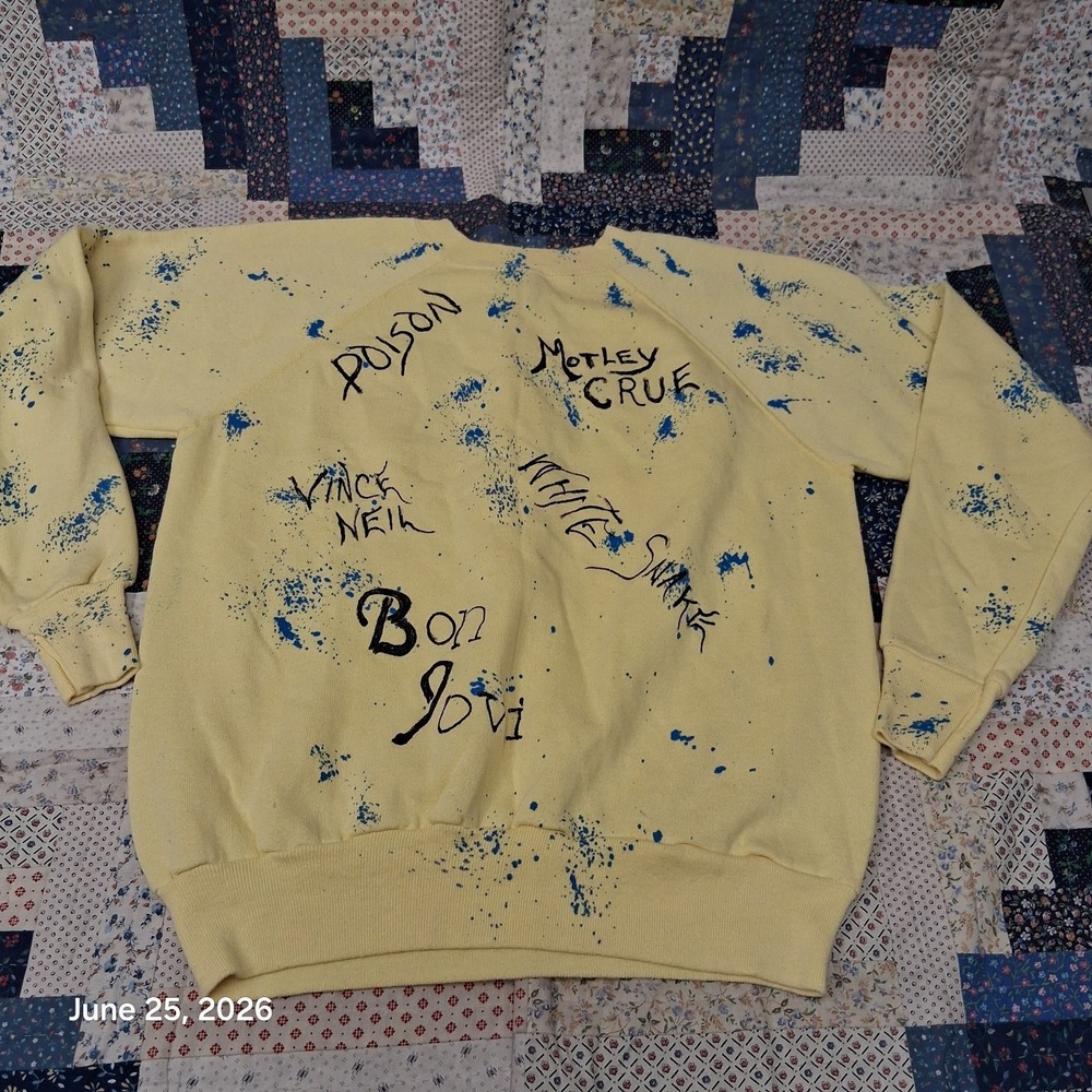 Vintage 80s Handmade Fan Metal Band Sweatshirt Size Large DIY Glam Metal